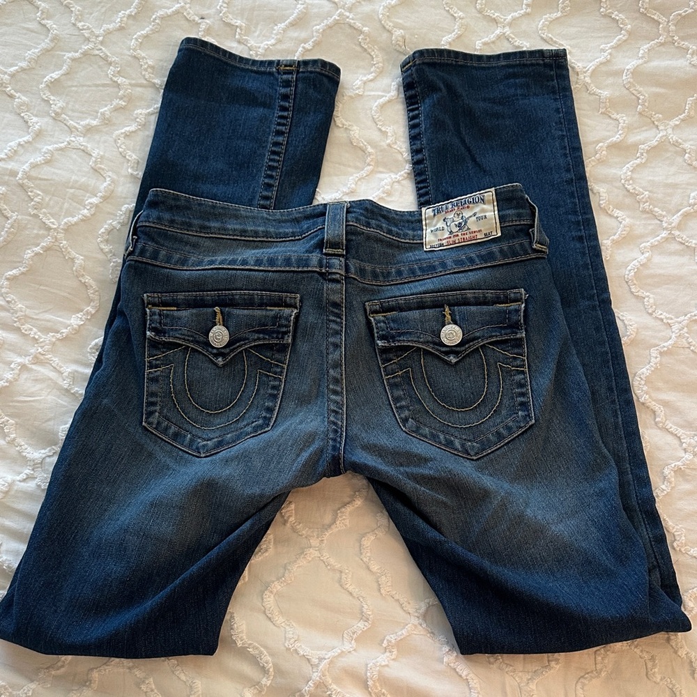 Vintage True Religion Dark Blue Women’s Jeans with Pocket Embroidery